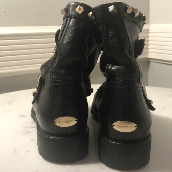 Jimmy Choo Black Moto Boots with Studs - Picture 2 of 4